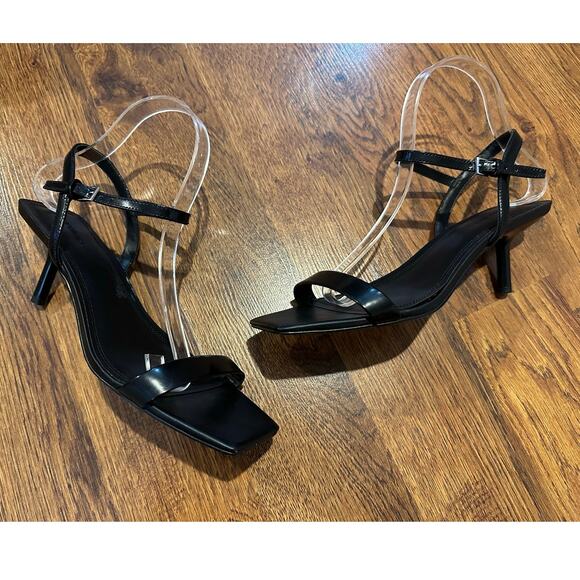 Nordstrom Women's Sydney Leather Ankle Strap Kitten Heel Sandals Black – Sz 7.5 - Picture 2 of 11